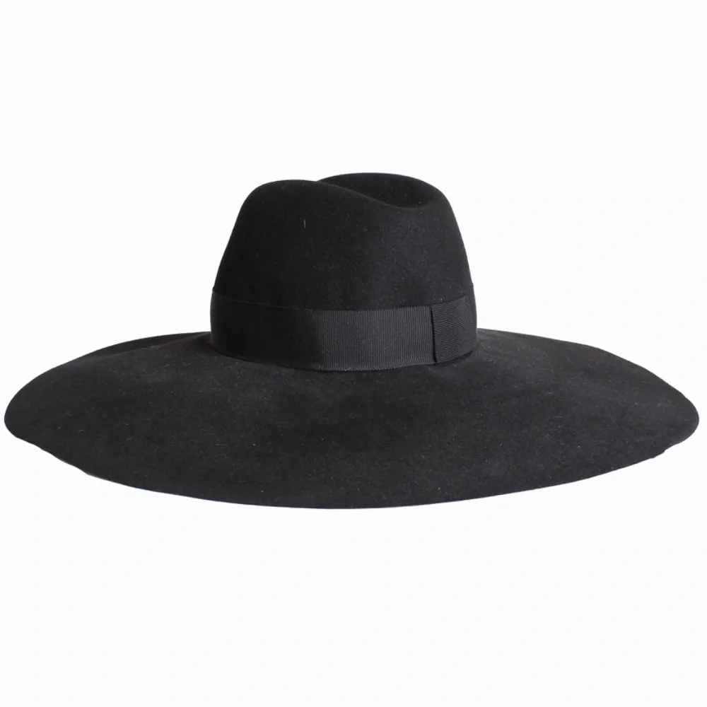 Saint Laurent Hat Wide Brim Oversized Black Rabbit Fur Felt Hedi Slimane Size 56